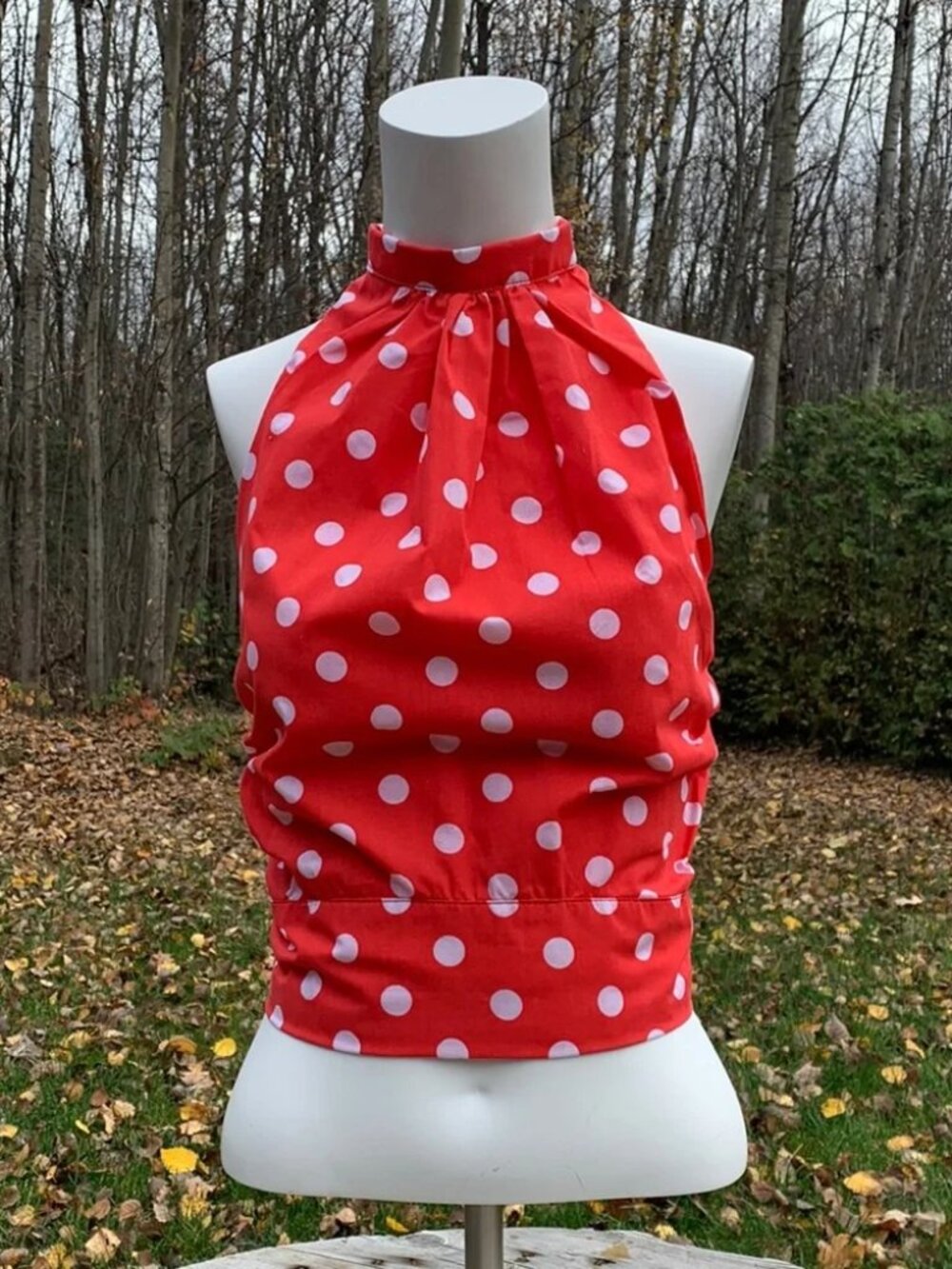 Red and White Polka Dot Halter Top Handmade 1950s vintage inspired XS